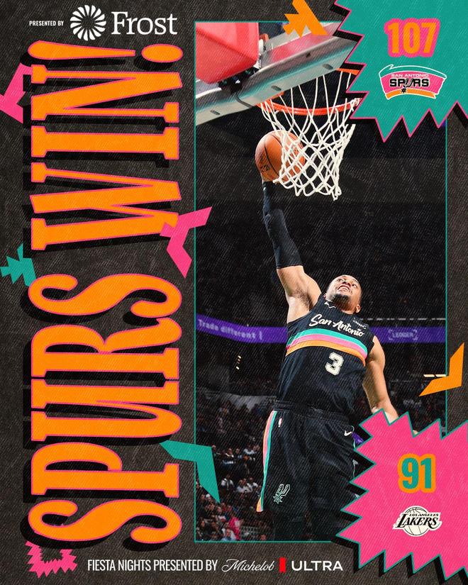 马刺主场力克湖人 约翰逊27分助球队终结